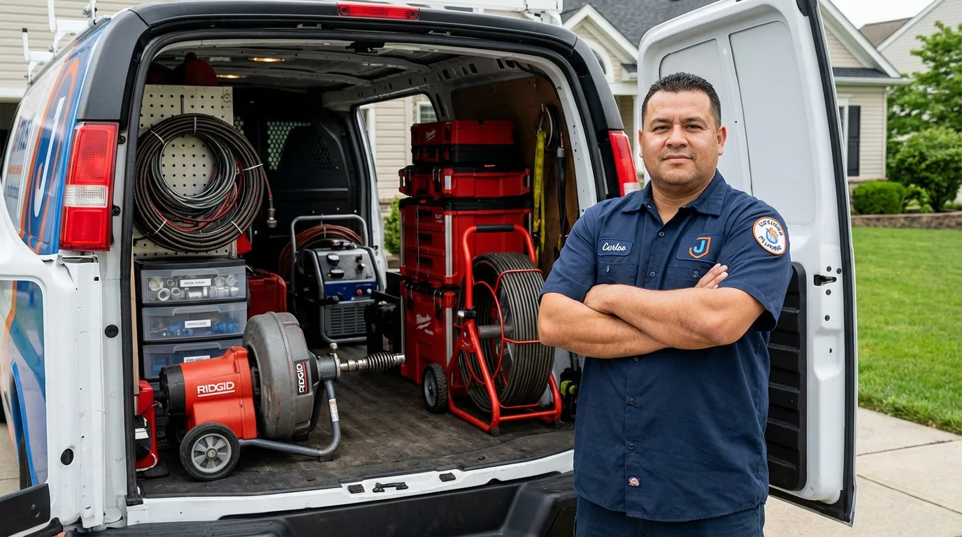 Professional drain cleaning equipment and Johns Plumbing LLC plumber in Oreland