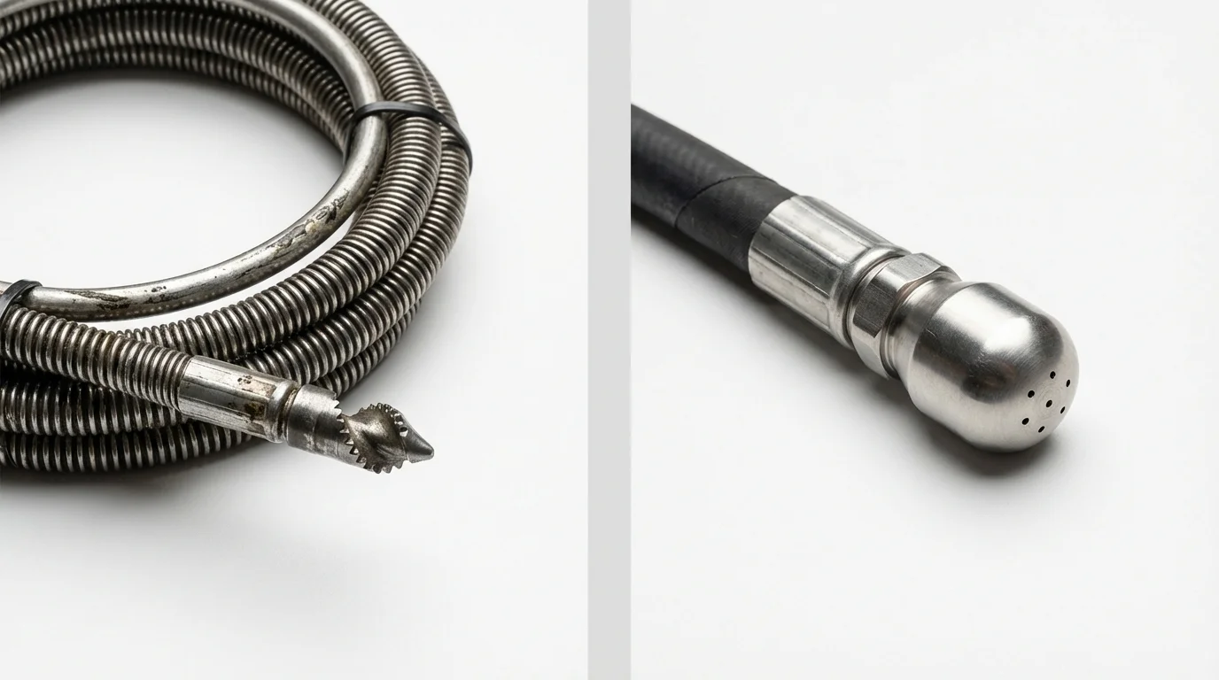 Drain snake cable and hydro jetting nozzle used for drain cleaning in Oreland, PA