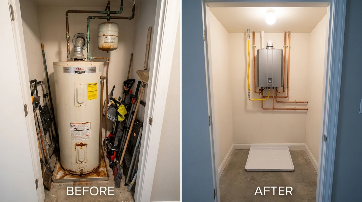 Tank water heater versus wall-mounted tankless unit comparison for Oreland, PA homeowners