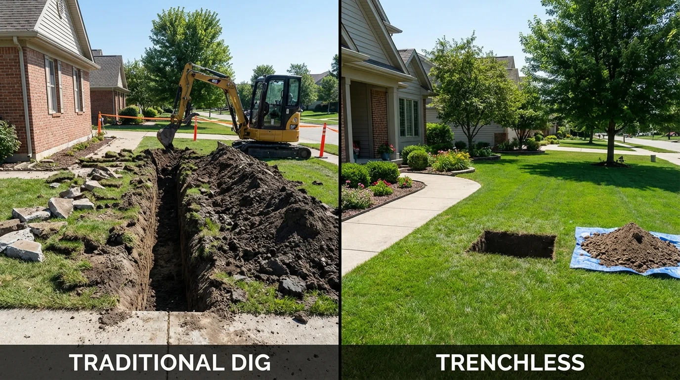 Trenchless sewer repair with minimal yard damage versus traditional excavation in Oreland, PA